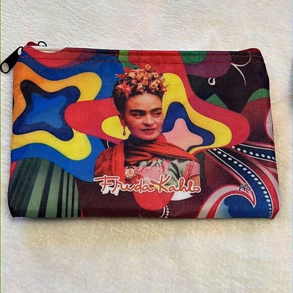 NWT Colorful Frida Kahlo Zip Pouch - Picture 1 of 9